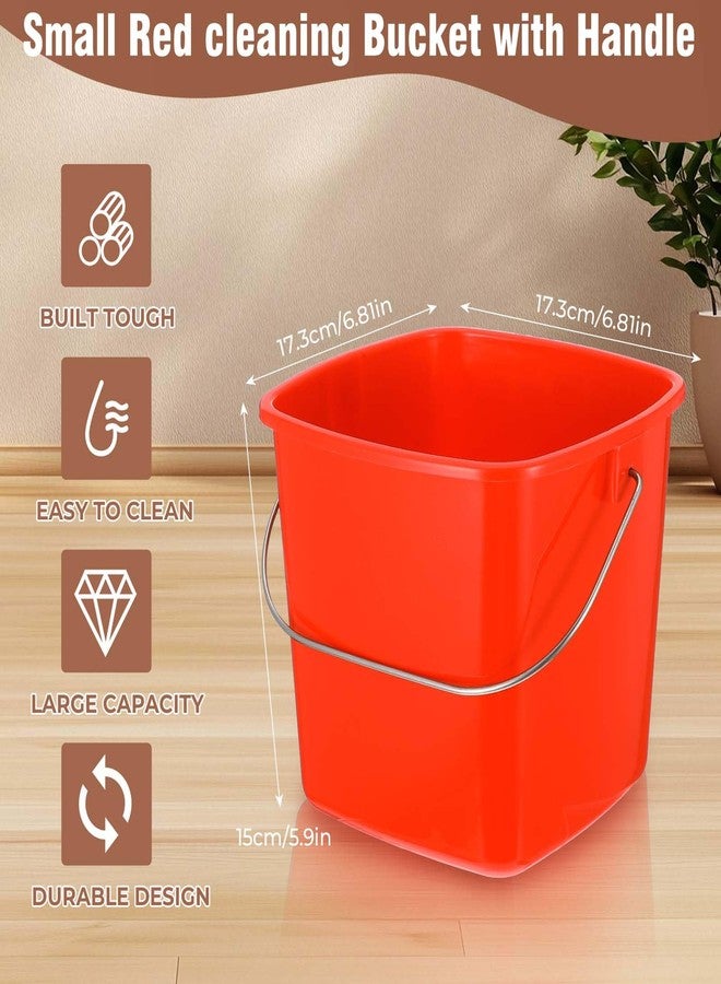 Kifmurase 6 Pcs 3 Quart Plastic Cleaning Bucket, Small Square Detergent Pail with Handles, Utility Bucket for Home, Office, Kitchen, School, Commercial Use,（Red） - Image 2